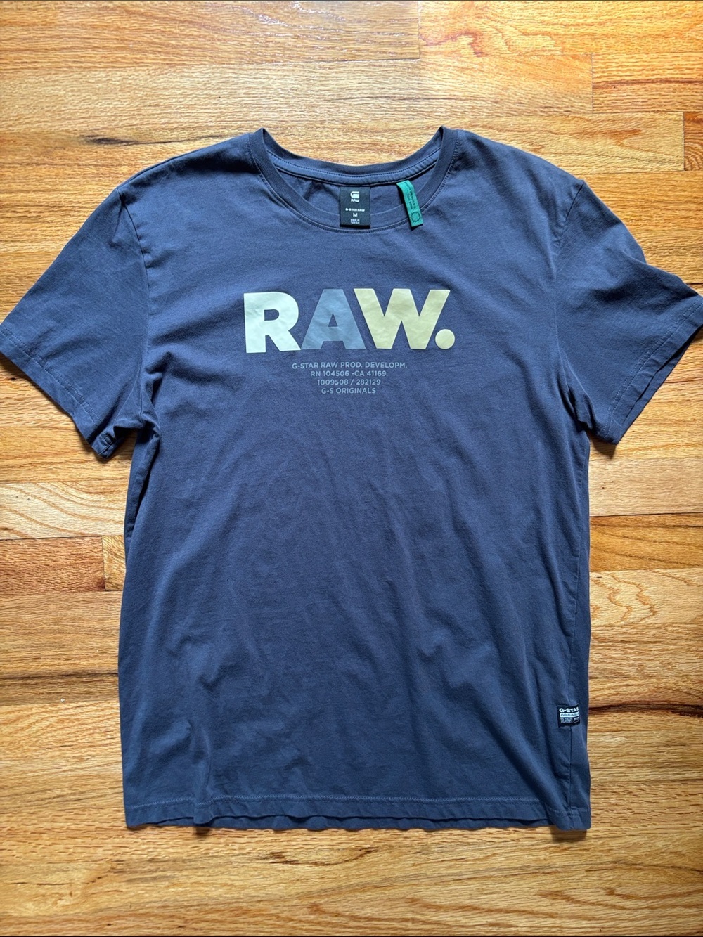 G-Star Men’s Graphic RAW Tee with Contrast Lettering Sz Medium Grey Blue
